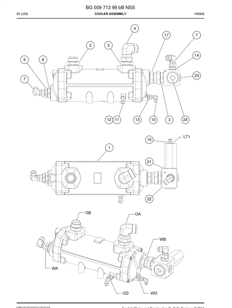 BG00971399b BG 009 713 99b Cooler Assembly - Sandvik Technical Drawing