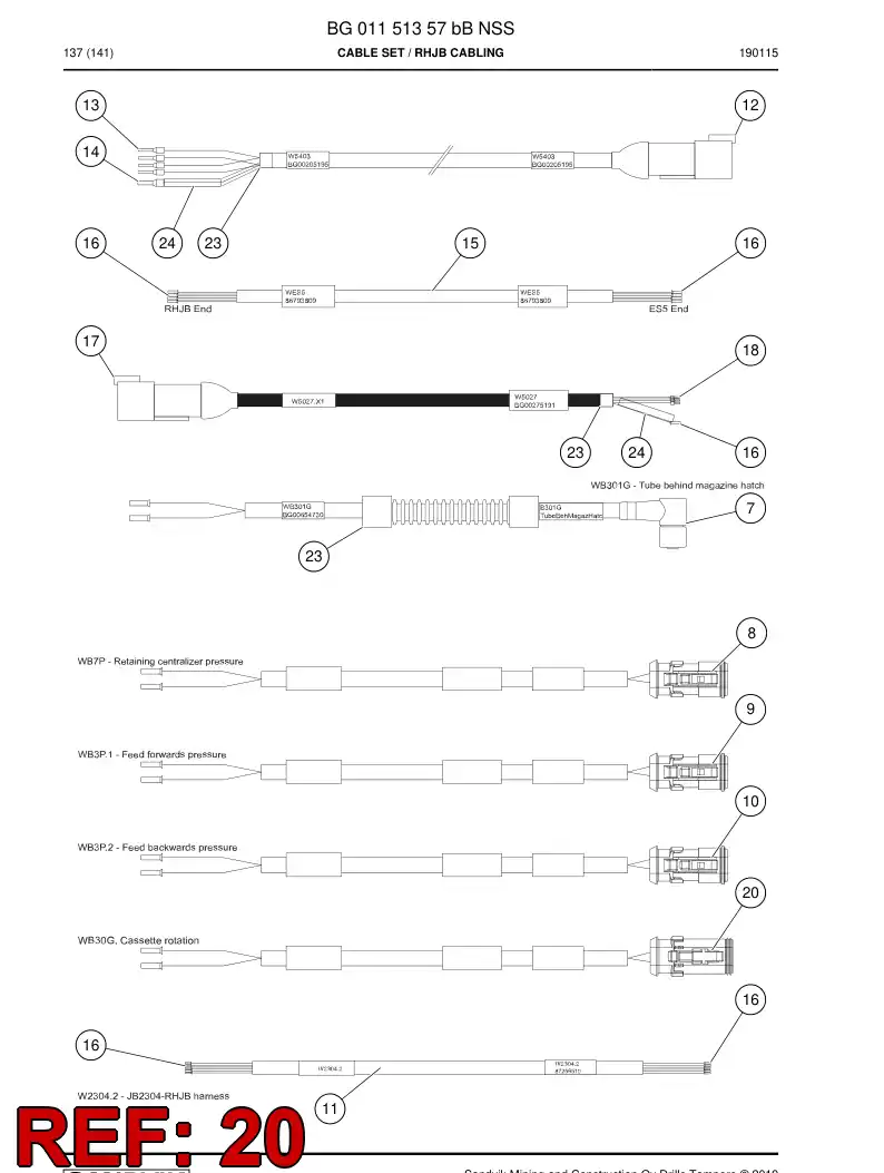 BG00971542a BG 009 715 42a Cable Assembly - Sandvik Technical Drawing
