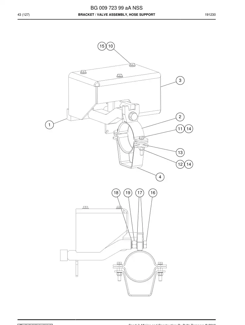 BG00972399a BG 009 723 99a Bracket - Sandvik Technical Drawing