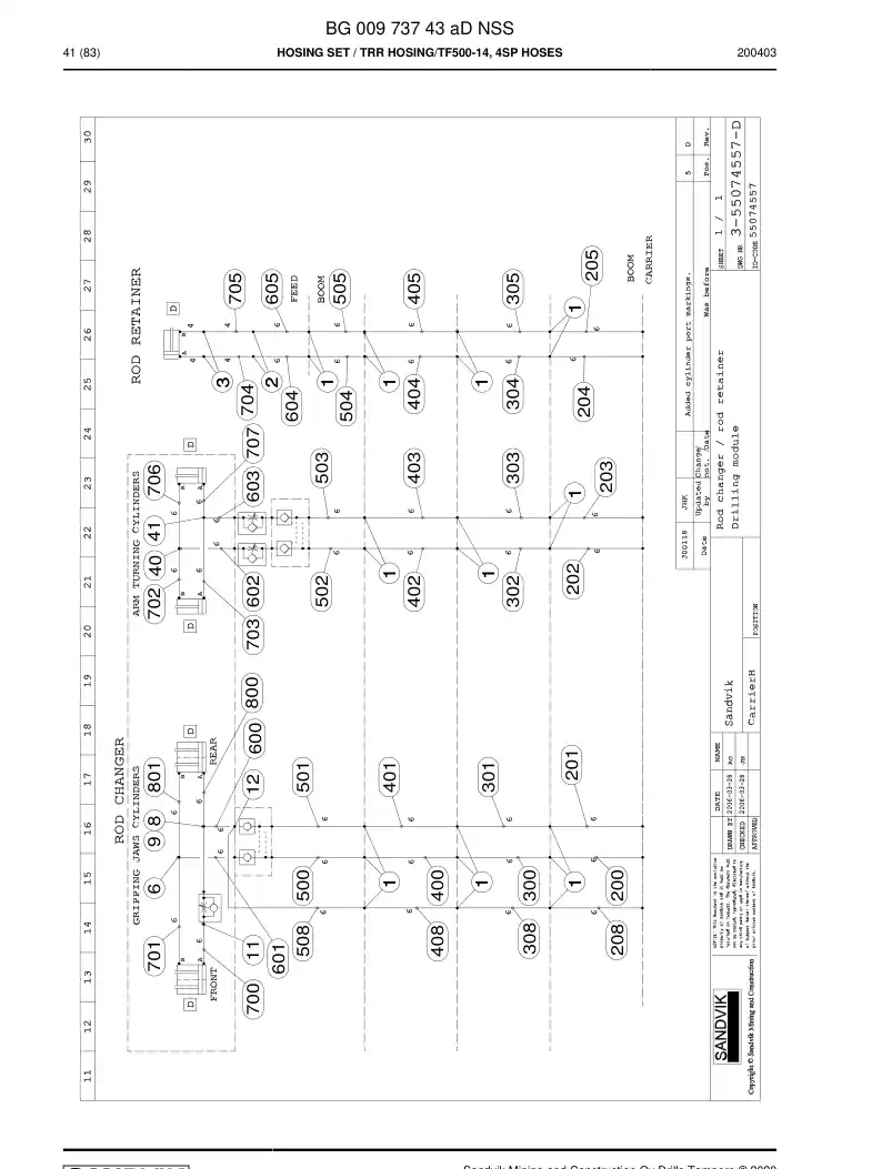 BG00973743a BG 009 737 43a Hosing Set - Sandvik Technical Drawing