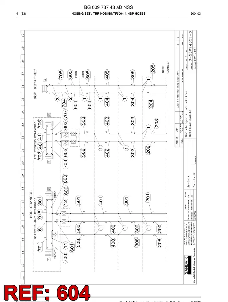BG00973746a BG 009 737 46a Hose Assembly, Hydraulic - Sandvik Technical Drawing