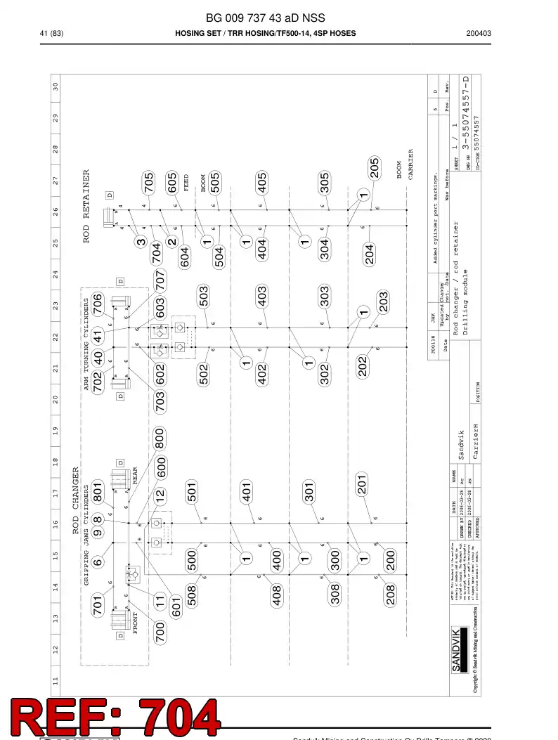 BG00973750a BG 009 737 50a Hose Assembly, Hydraulic - Sandvik Technical Drawing