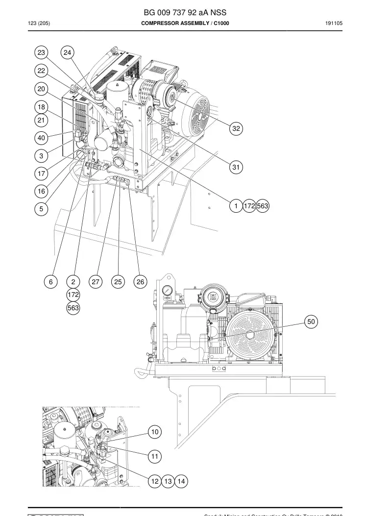 BG00973792a BG 009 737 92a Compressor Assembly - Sandvik Technical Drawing