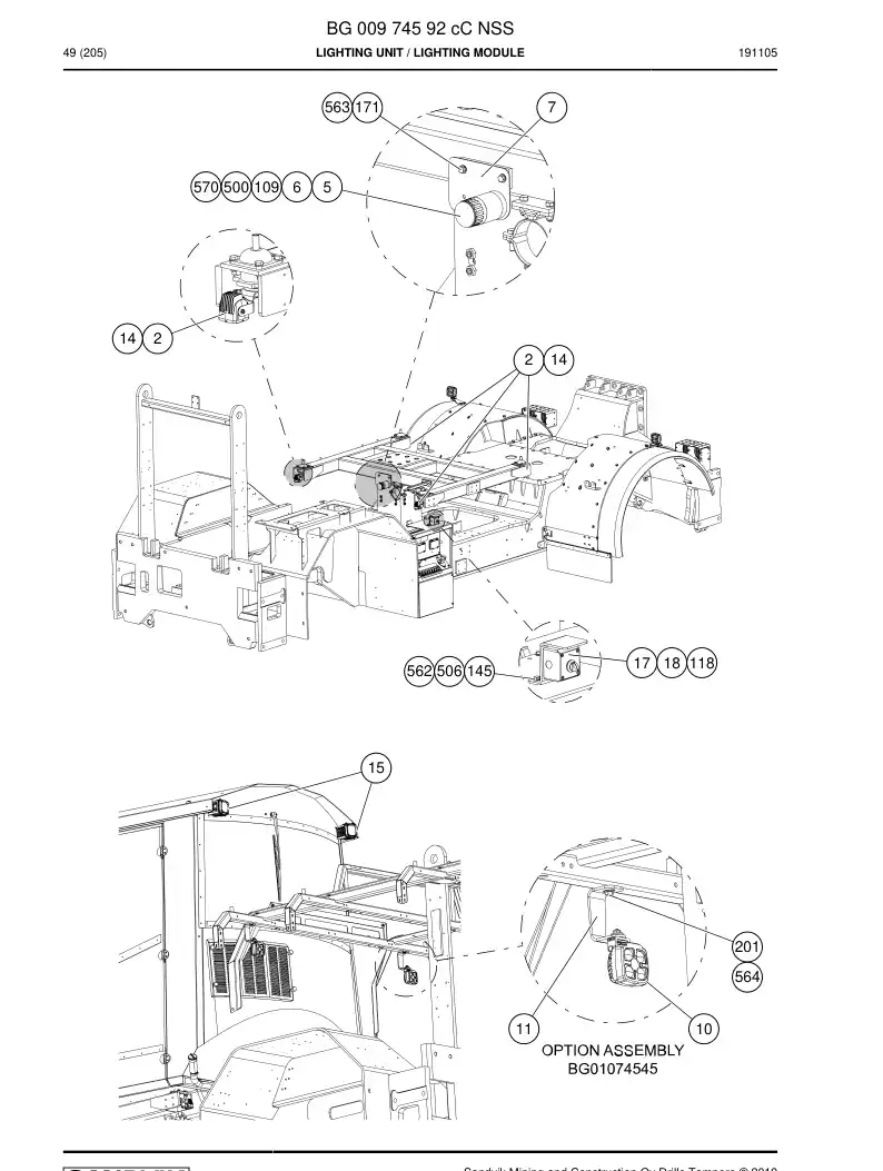 BG00974592c BG 009 745 92c Lighting Unit - Sandvik Technical Drawing