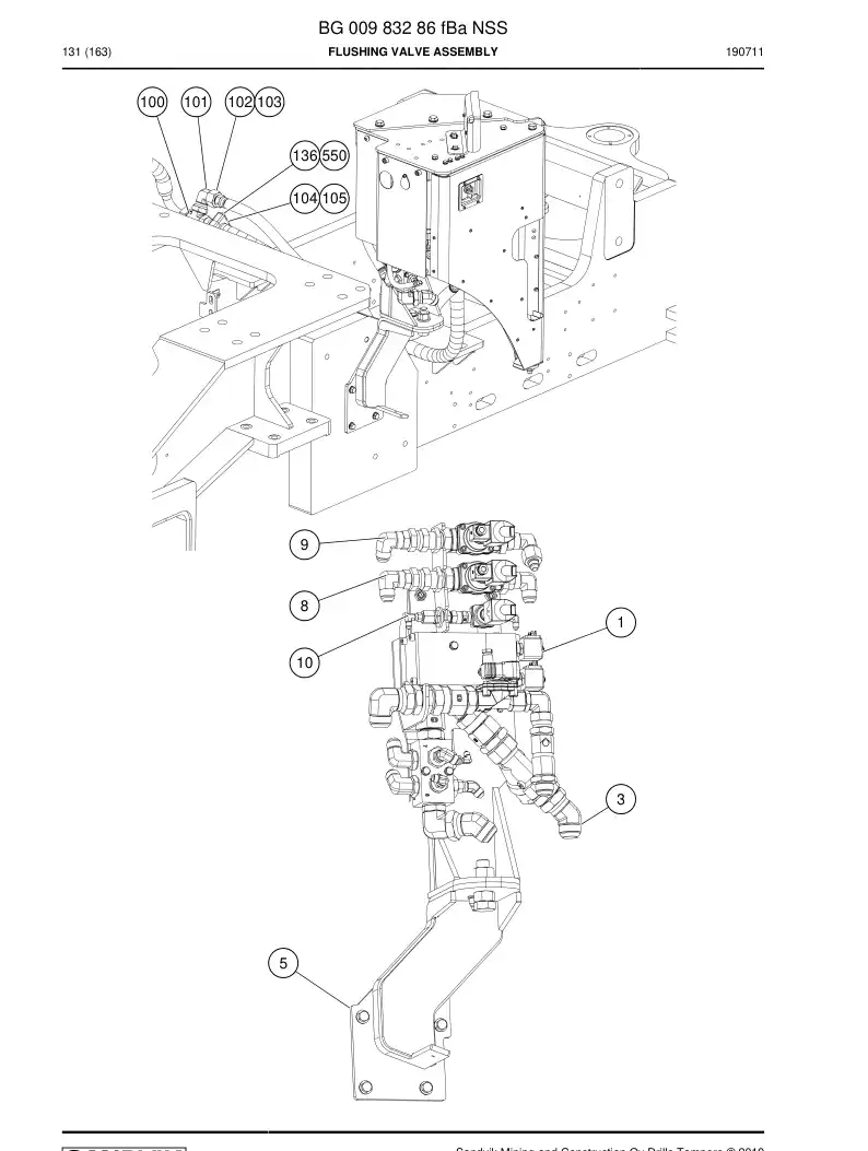 BG00983286f BG 009 832 86f Flushing Valve Assembly - Sandvik Technical Drawing