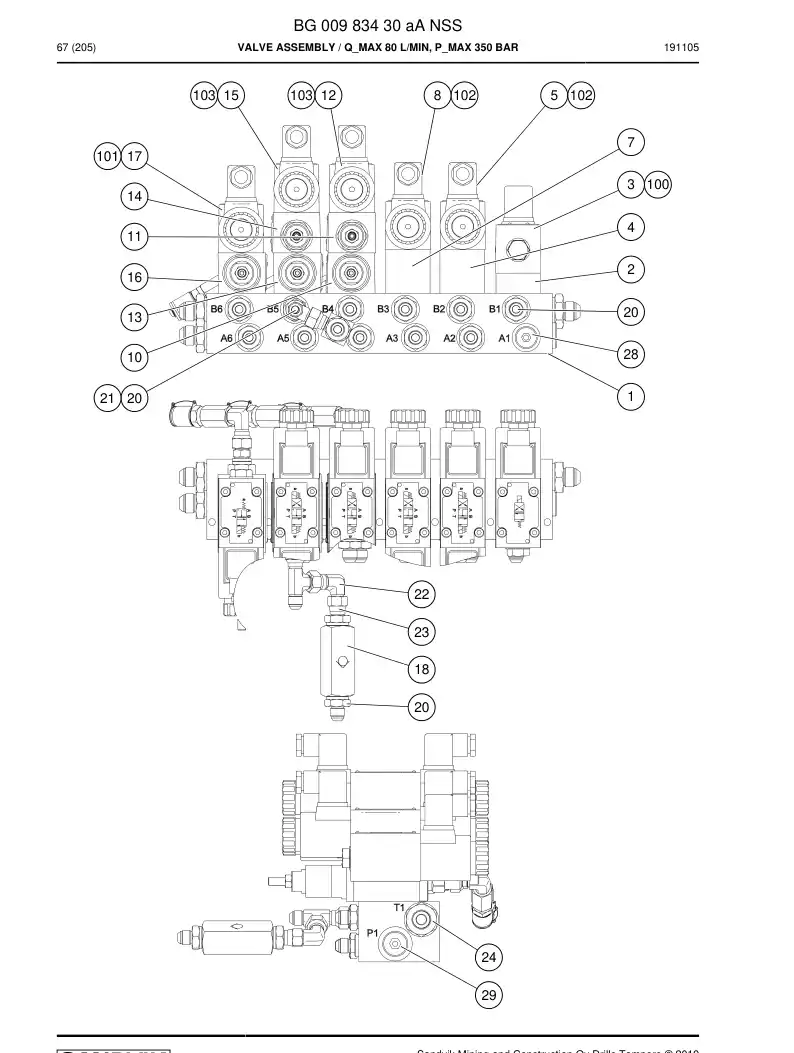 BG00983430a BG 009 834 30a Valve Assembly - Sandvik Technical Drawing