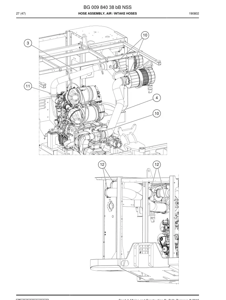 BG00984038b BG 009 840 38b Hose Assembly, Air - Sandvik Technical Drawing