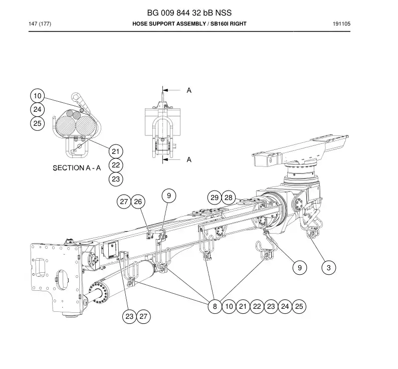 BG00984432b BG 009 844 32b Hose Support Assembly - Sandvik Technical Drawing