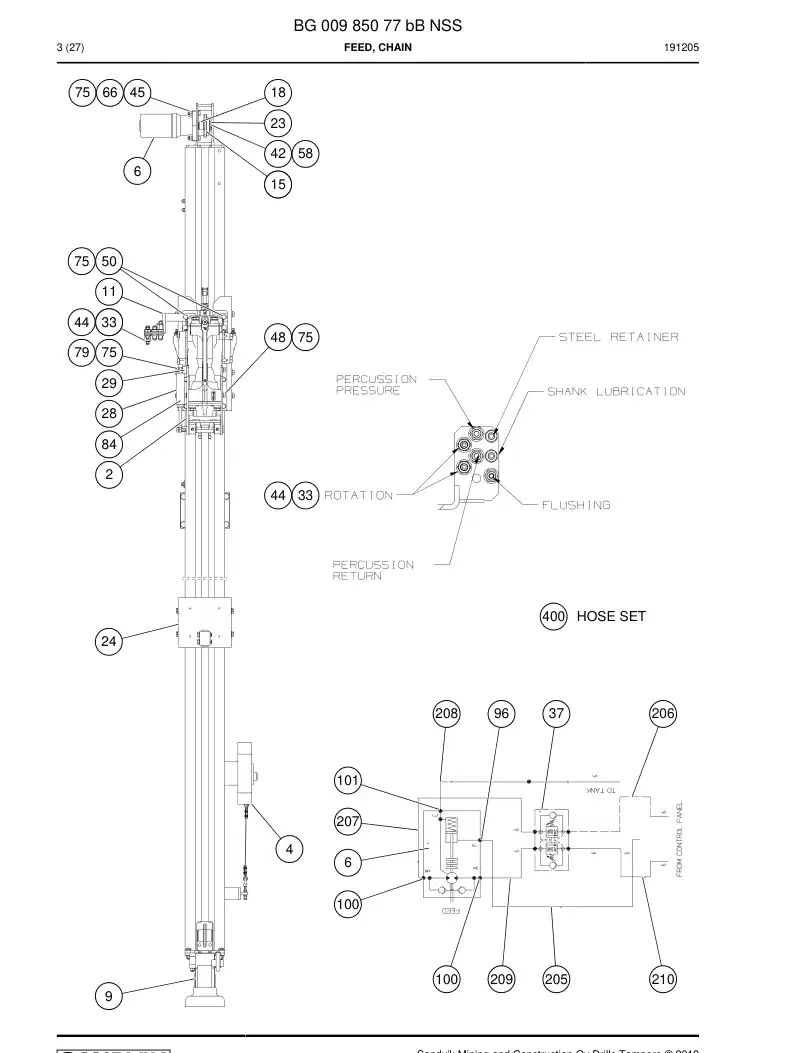 BG00985077b BG 009 850 77b Feed, Chain - Sandvik Technical Drawing