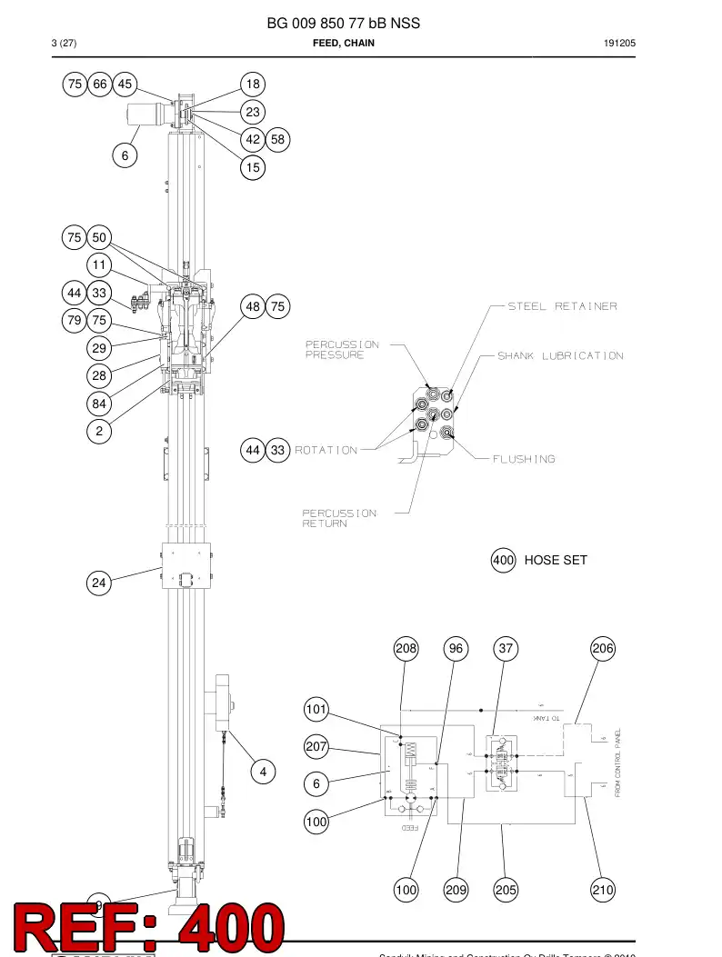 BG00985248a BG 009 852 48a Hose Set - Sandvik Technical Drawing