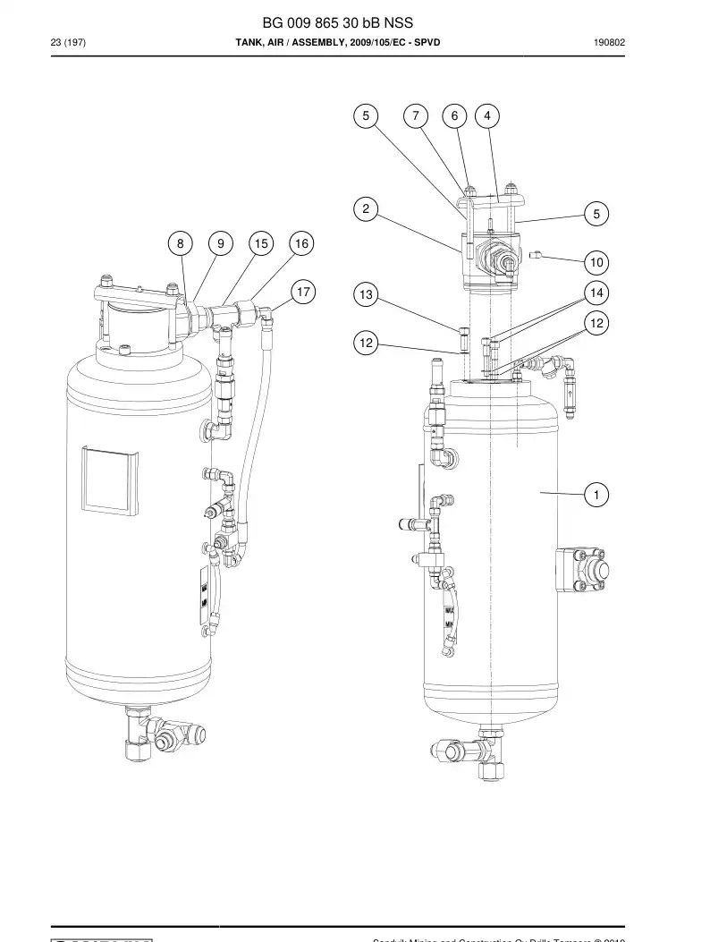 BG00986530b BG 009 865 30b Tank, Air - Sandvik Technical Drawing