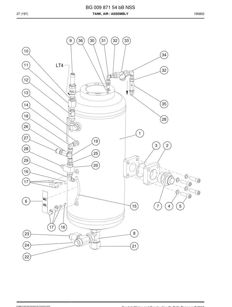 BG00987154b BG 009 871 54b Tank, Air - Sandvik Technical Drawing