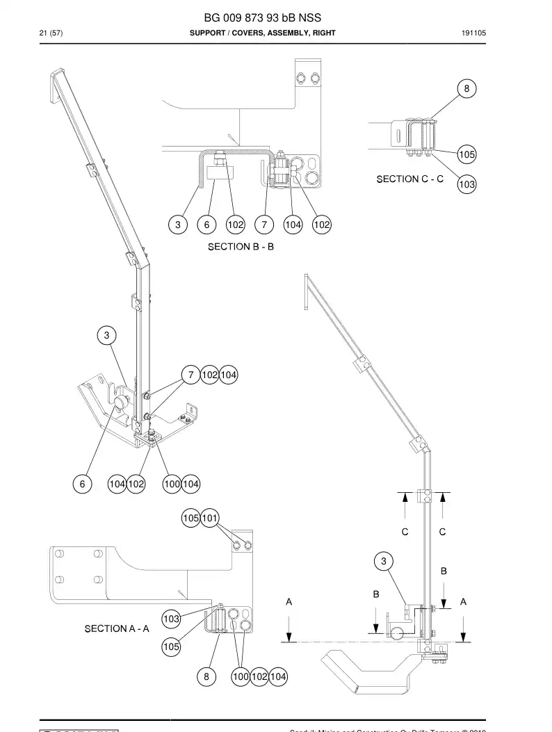 BG00987393b BG 009 873 93b Support - Sandvik Technical Drawing