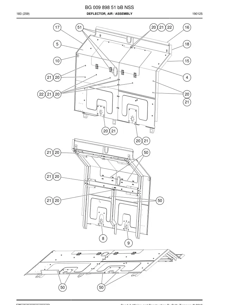 BG00989851b BG 009 898 51b Deflector, Air - Sandvik Technical Drawing