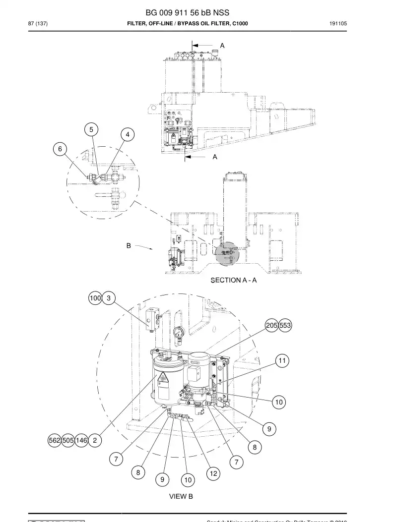 BG00991156b BG 009 911 56b Filter, Off-Line - Sandvik Technical Drawing