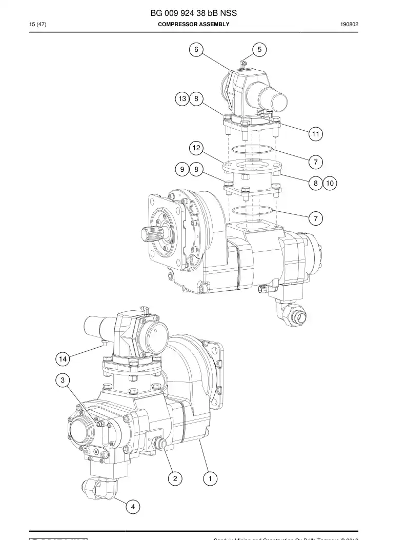 BG00992438b BG 009 924 38b Compressor Assembly - Sandvik Technical Drawing