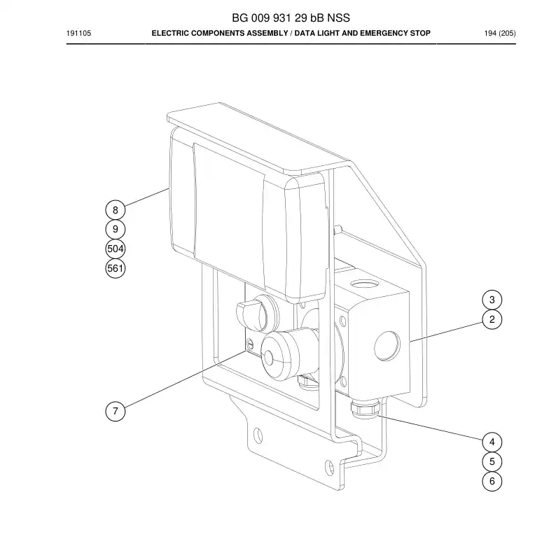 BG00993129b BG 009 931 29b Electric Components Assembly - Sandvik Technical Drawing