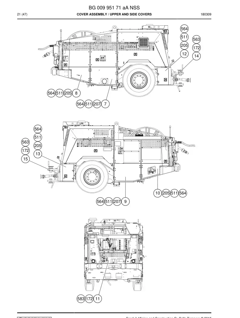 BG00995171a BG 009 951 71a Cover Assembly - Sandvik Technical Drawing