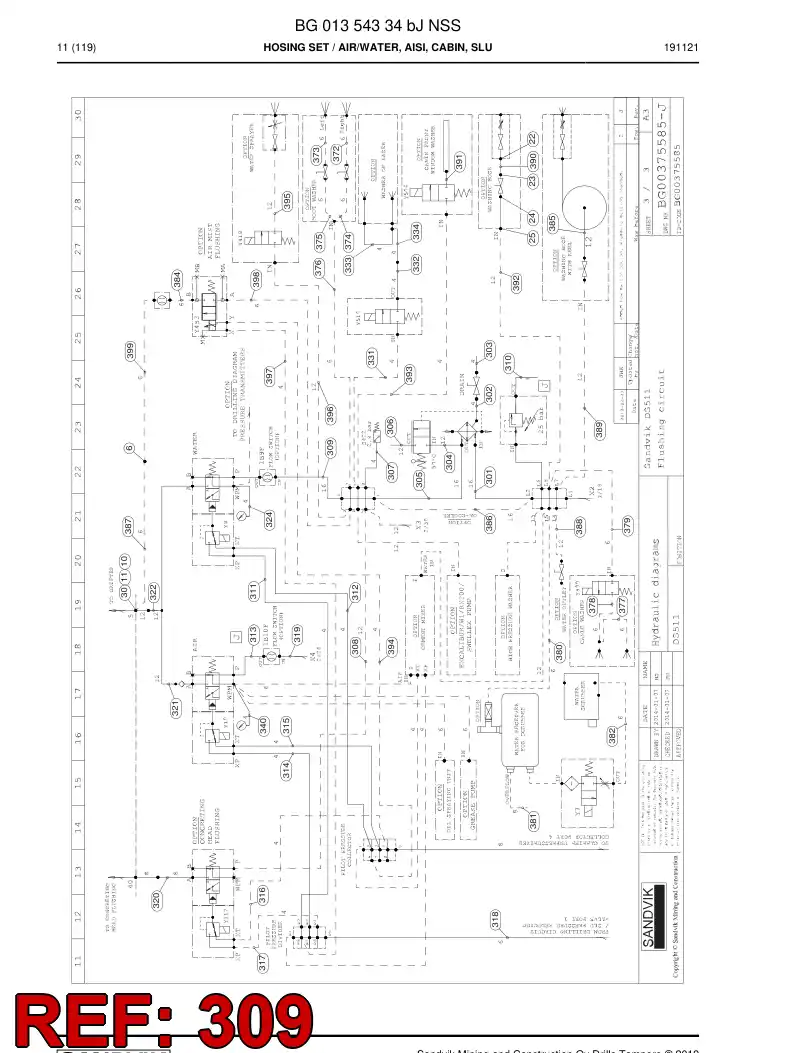 BG00998938a BG 009 989 38a Hose Assembly, Hydraulic - Sandvik Technical Drawing