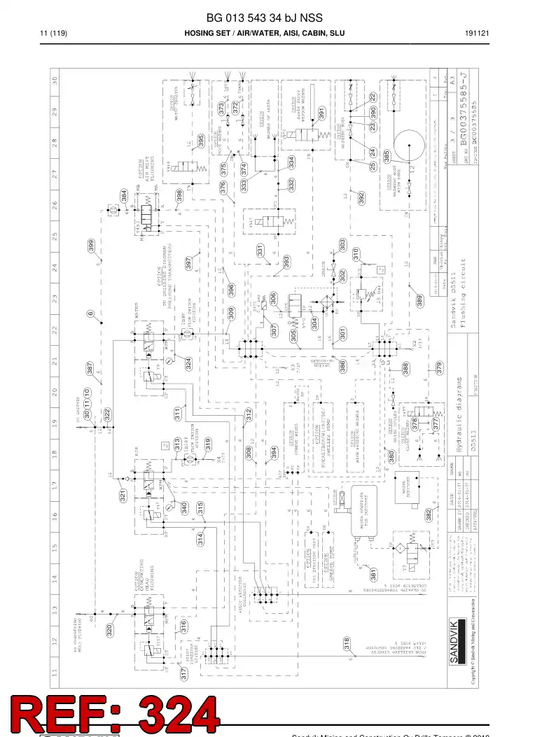 BG00999182a BG 009 991 82a Hose Assembly, Hydraulic - Sandvik Technical Drawing