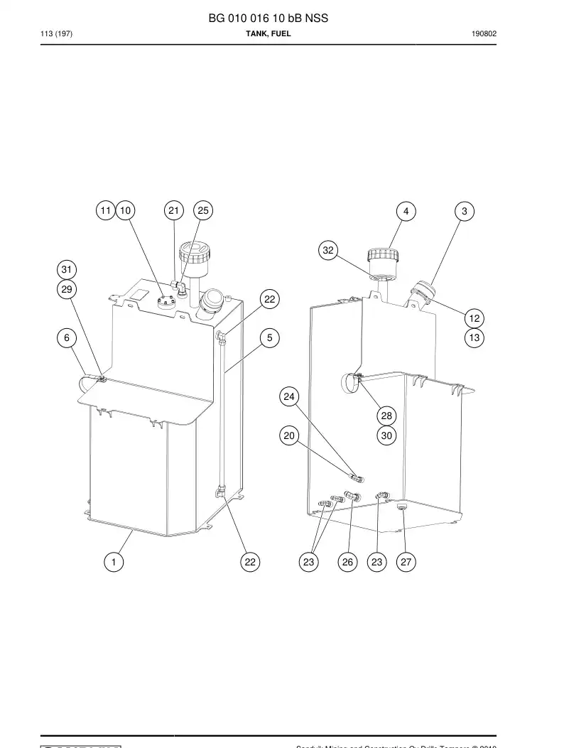BG01001610b BG 010 016 10b Tank, Fuel - Sandvik Technical Drawing