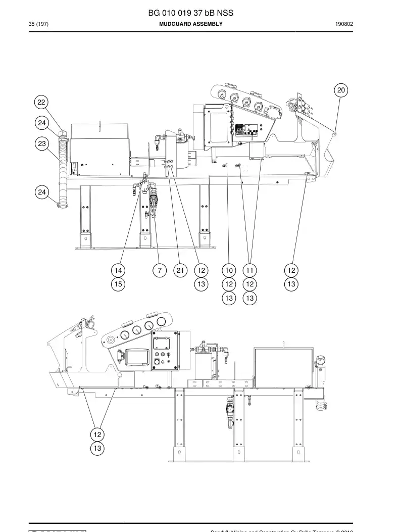 BG01001937b BG 010 019 37b Mudguard Assembly - Sandvik Technical Drawing