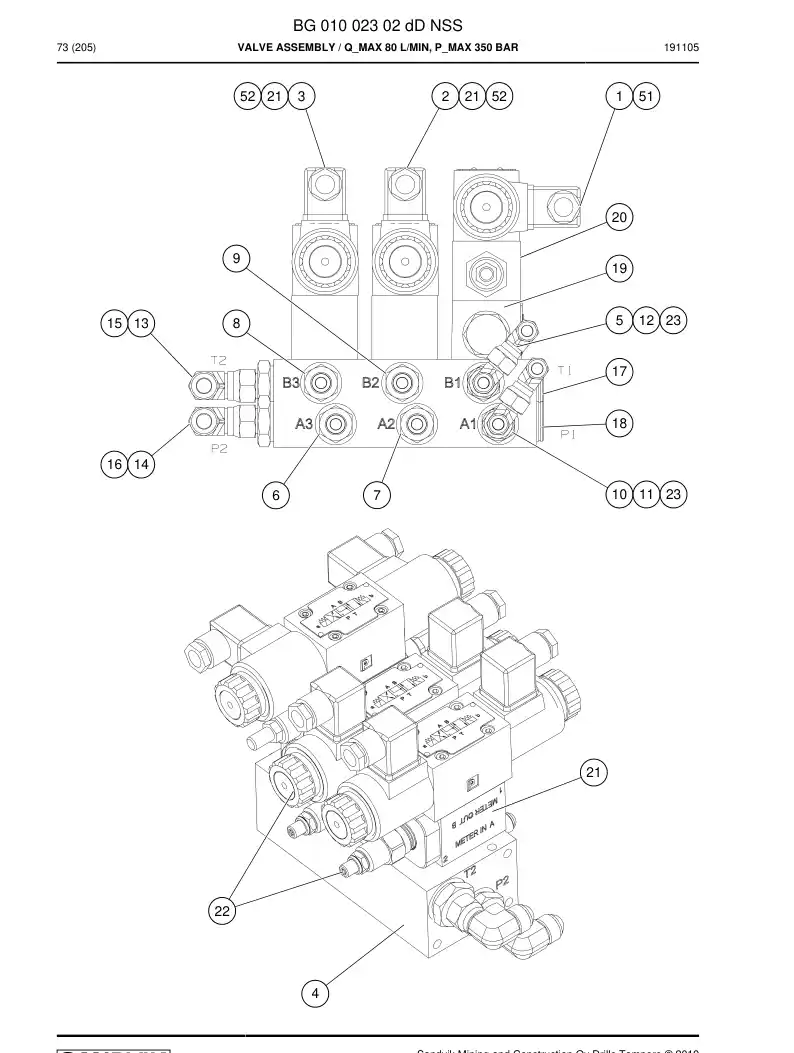BG01002302d BG 010 023 02d Valve Assembly - Sandvik Technical Drawing