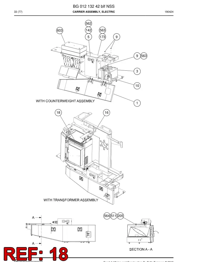 BG01003410a BG 010 034 10a Tray, Spill - Sandvik Technical Drawing