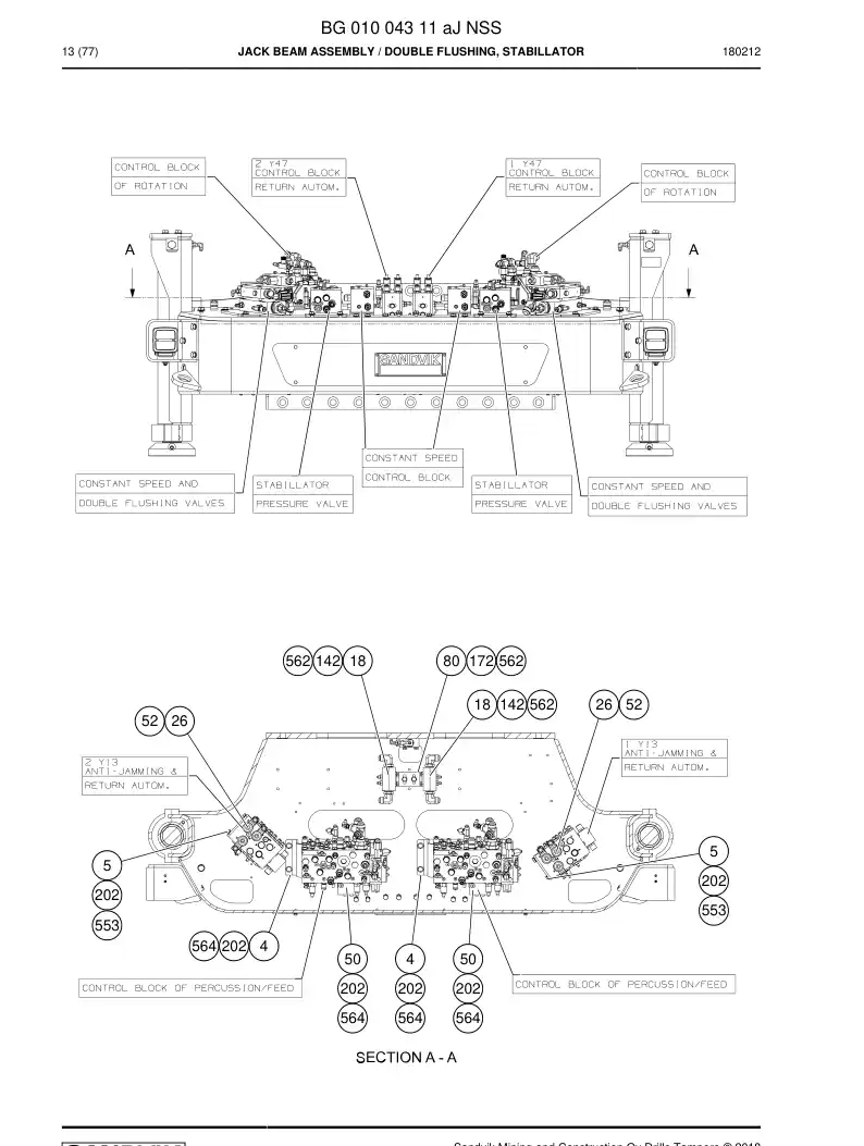 BG01004311a BG 010 043 11a Jack Beam Assembly - Sandvik Technical Drawing