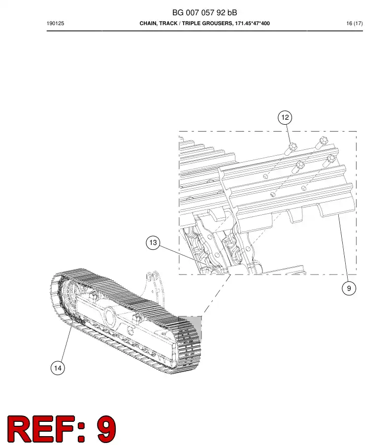 BG01004492a BG 010 044 92a Track Shoe - Sandvik Technical Drawing