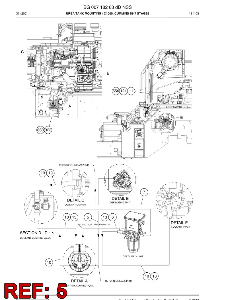 BG01004959a BG 010 049 59a Hose, urea - Sandvik Technical Drawing