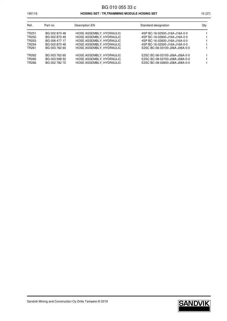 BG01005533c BG 010 055 33c Hosing Set - Sandvik Technical Drawing