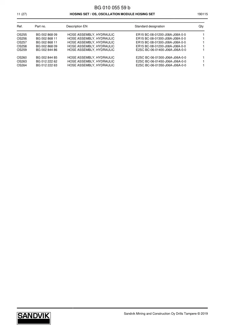 BG01005559b BG 010 055 59b Hosing Set - Sandvik Technical Drawing