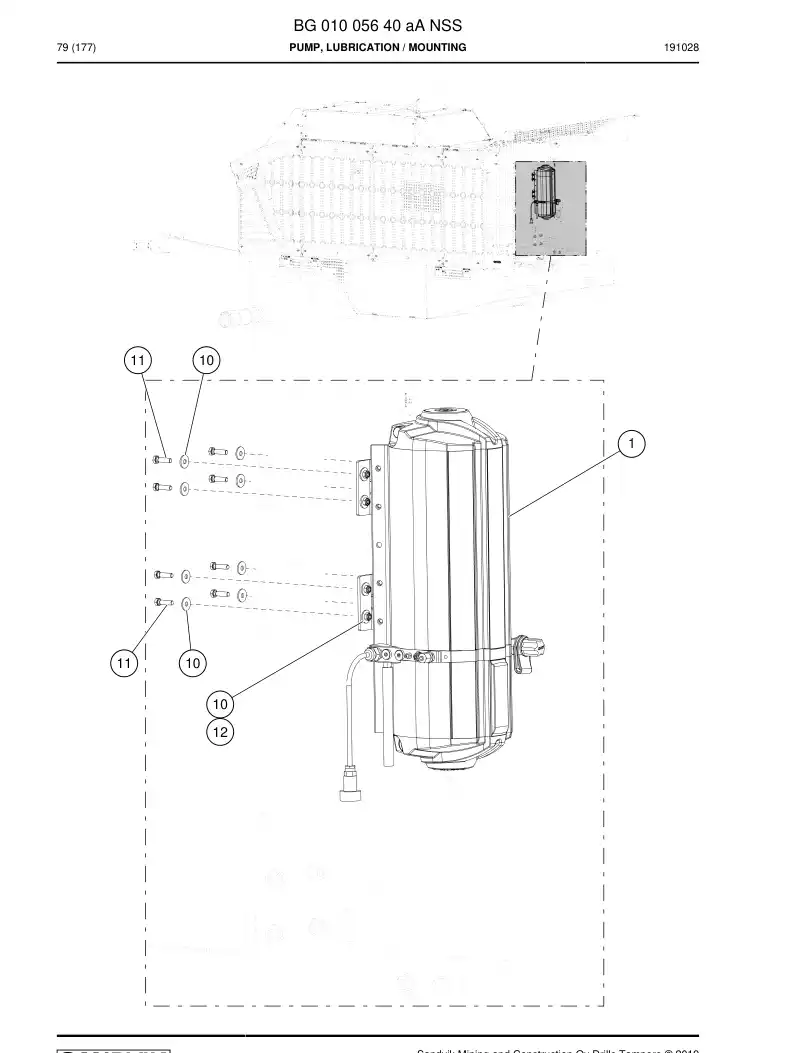 BG01005640a BG 010 056 40a Pump, Lubrication - Sandvik Technical Drawing