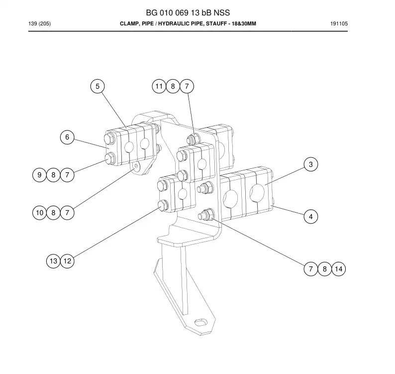 BG01006913b BG 010 069 13b Clamp, Pipe - Sandvik Technical Drawing