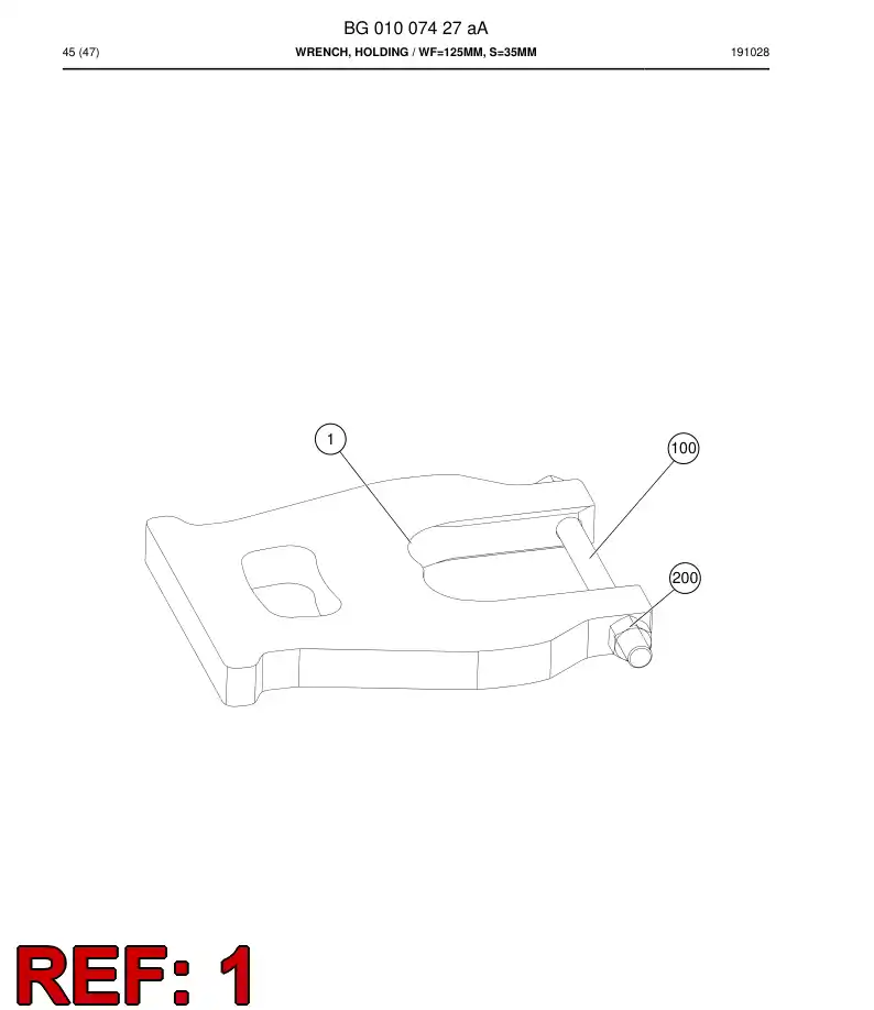 BG01007429a BG 010 074 29a Wrench, Holding - Sandvik Technical Drawing