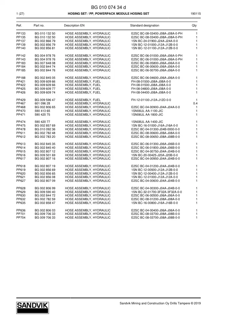 BG01007434d BG 010 074 34d Hosing Set - Sandvik Technical Drawing