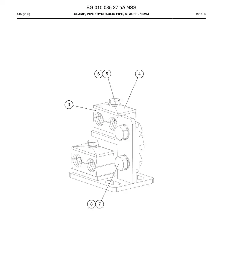 BG01008527a BG 010 085 27a Clamp, Pipe - Sandvik Technical Drawing