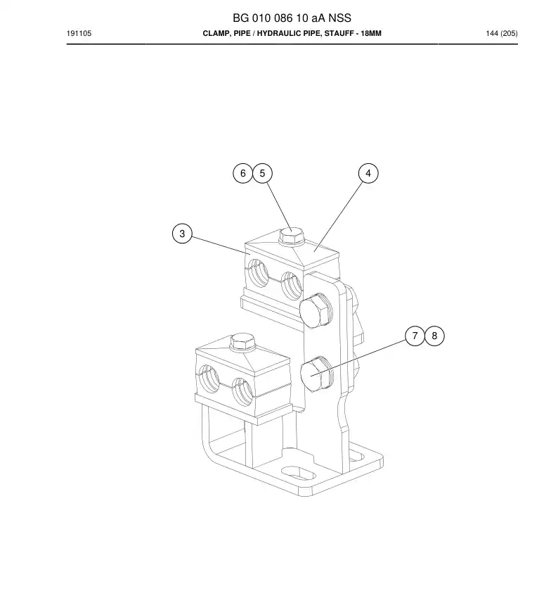 BG01008610a BG 010 086 10a Clamp, Pipe - Sandvik Technical Drawing