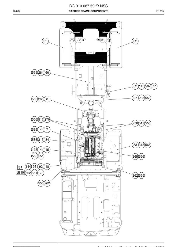 BG01008759f BG 010 087 59f Carrier Frame Components - Sandvik Technical Drawing