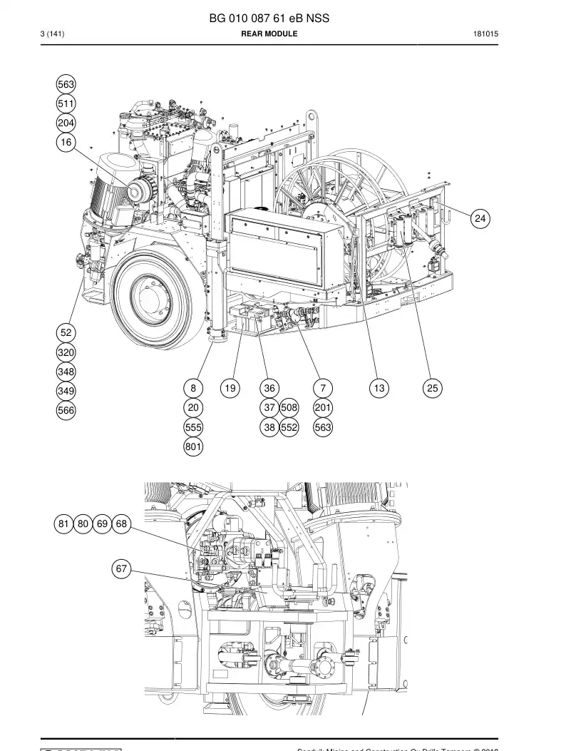 BG01008761e BG 010 087 61e Rear Module - Sandvik Technical Drawing