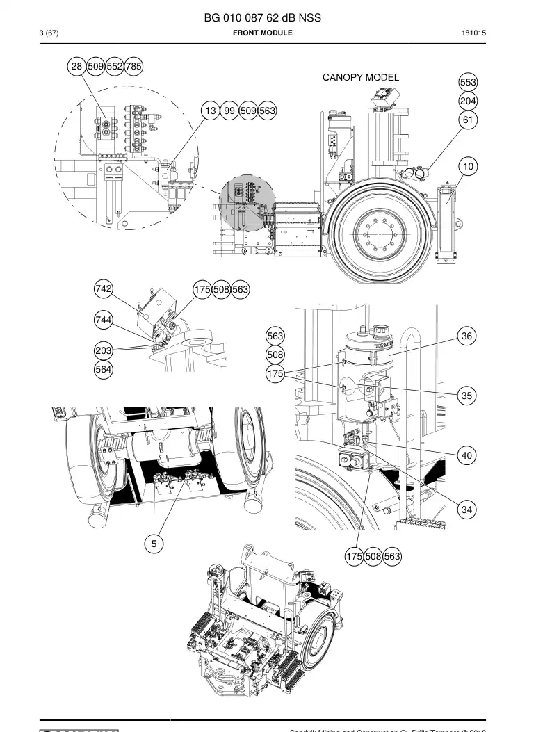 BG01008762d BG 010 087 62d Front Module - Sandvik Technical Drawing