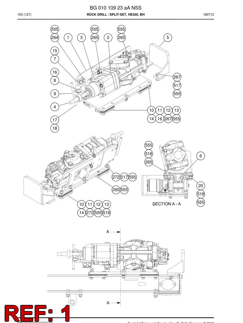 BG01009954a BG 010 099 54a Carriage, Drill - Sandvik Technical Drawing