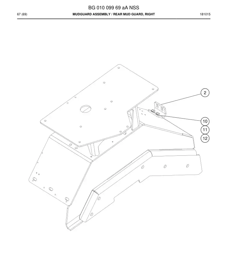 BG01009969a BG 010 099 69a Mudguard Assembly - Sandvik Technical Drawing