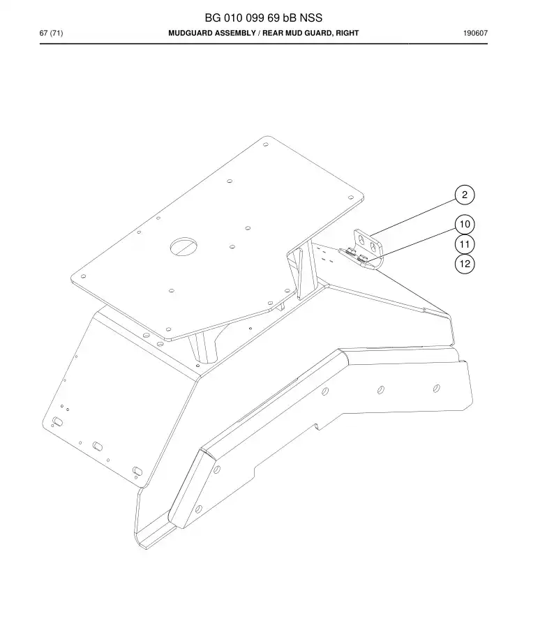 BG01009969b BG 010 099 69b Mudguard Assembly - Sandvik Technical Drawing