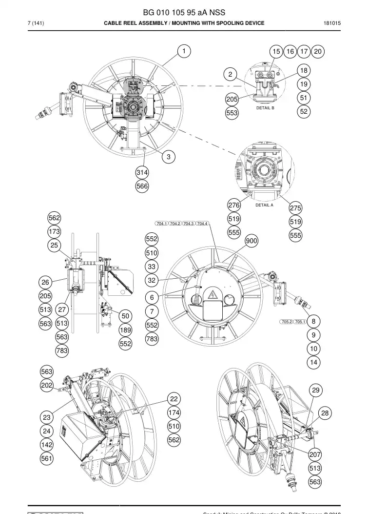 BG01010595a BG 010 105 95a Cable Reel Assembly - Sandvik Technical Drawing