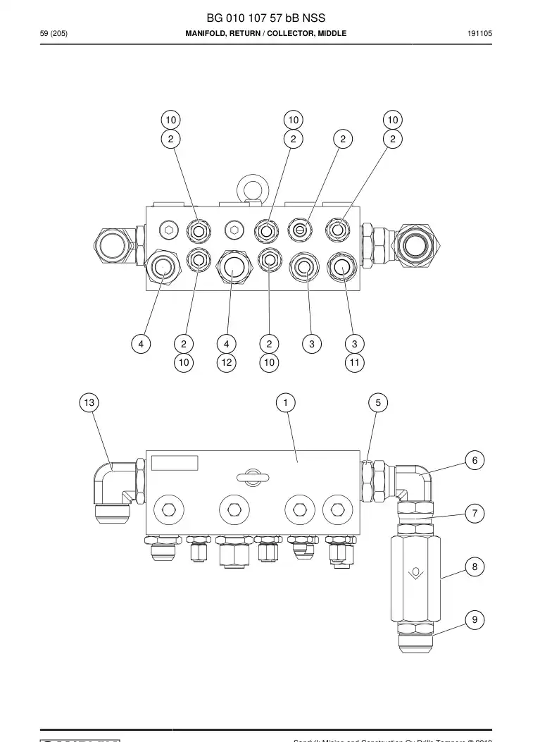 BG01010757b BG 010 107 57b Manifold, Return - Sandvik Technical Drawing