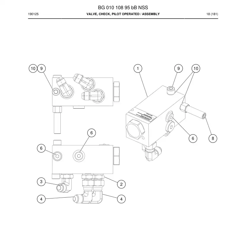 BG01010895b BG 010 108 95b Valve, Check, Pilot Operated - Sandvik Technical Drawing