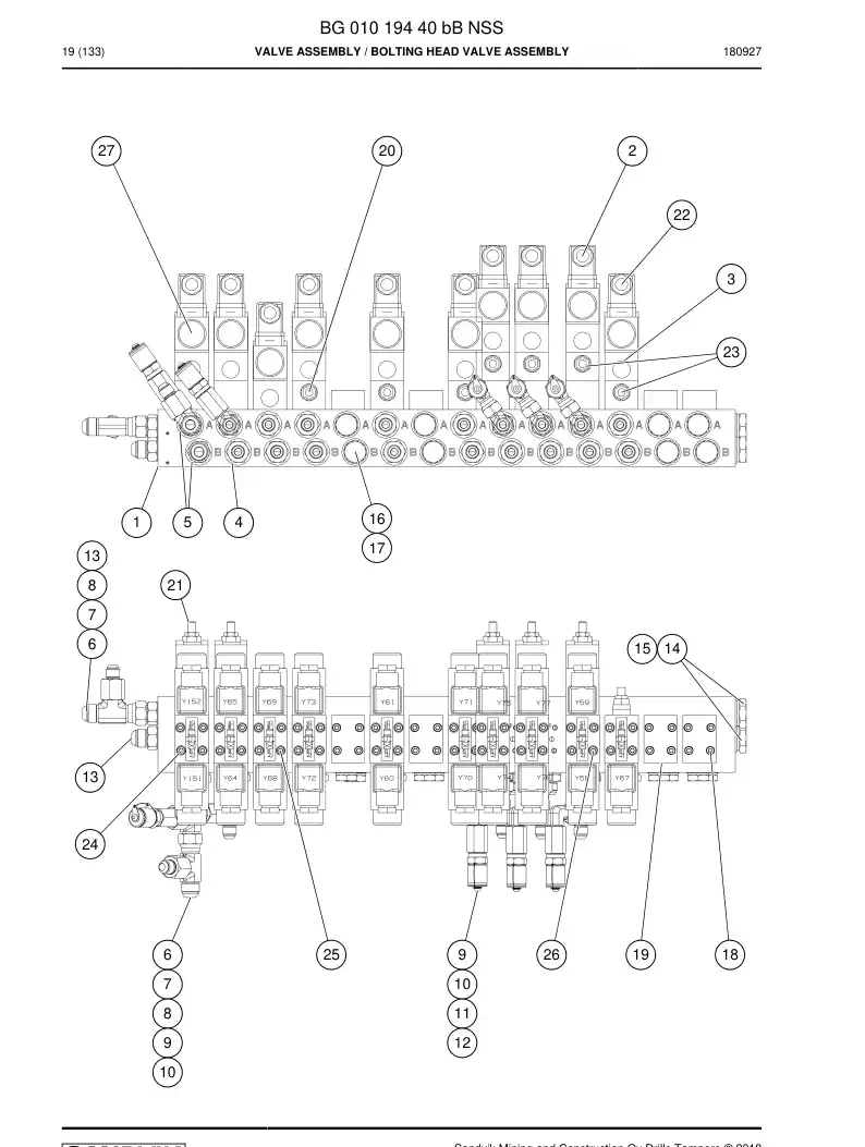 BG01019440b BG 010 194 40b Valve Assembly - Sandvik Technical Drawing