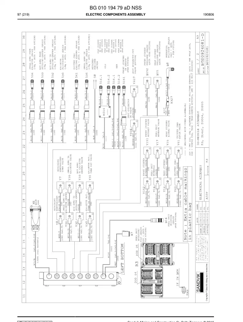 BG01019479a BG 010 194 79a Electric Components Assembly - Sandvik Technical Drawing